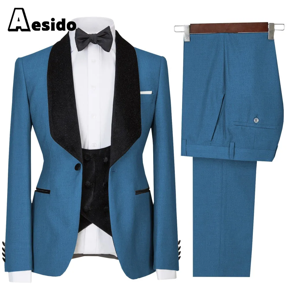 3 Pieces Mens Flat Suit Dress (Blazer Vest Pants)