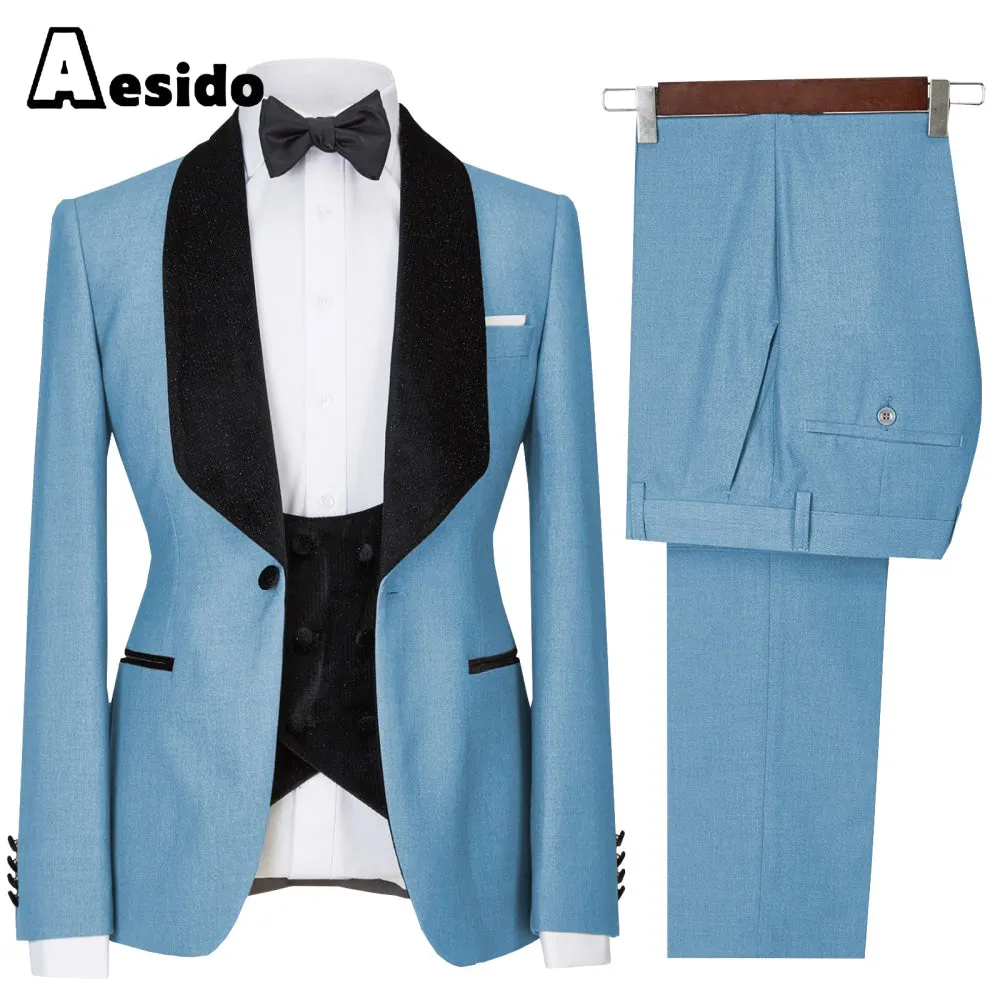 3 Pieces Mens Flat Suit Dress (Blazer Vest Pants)