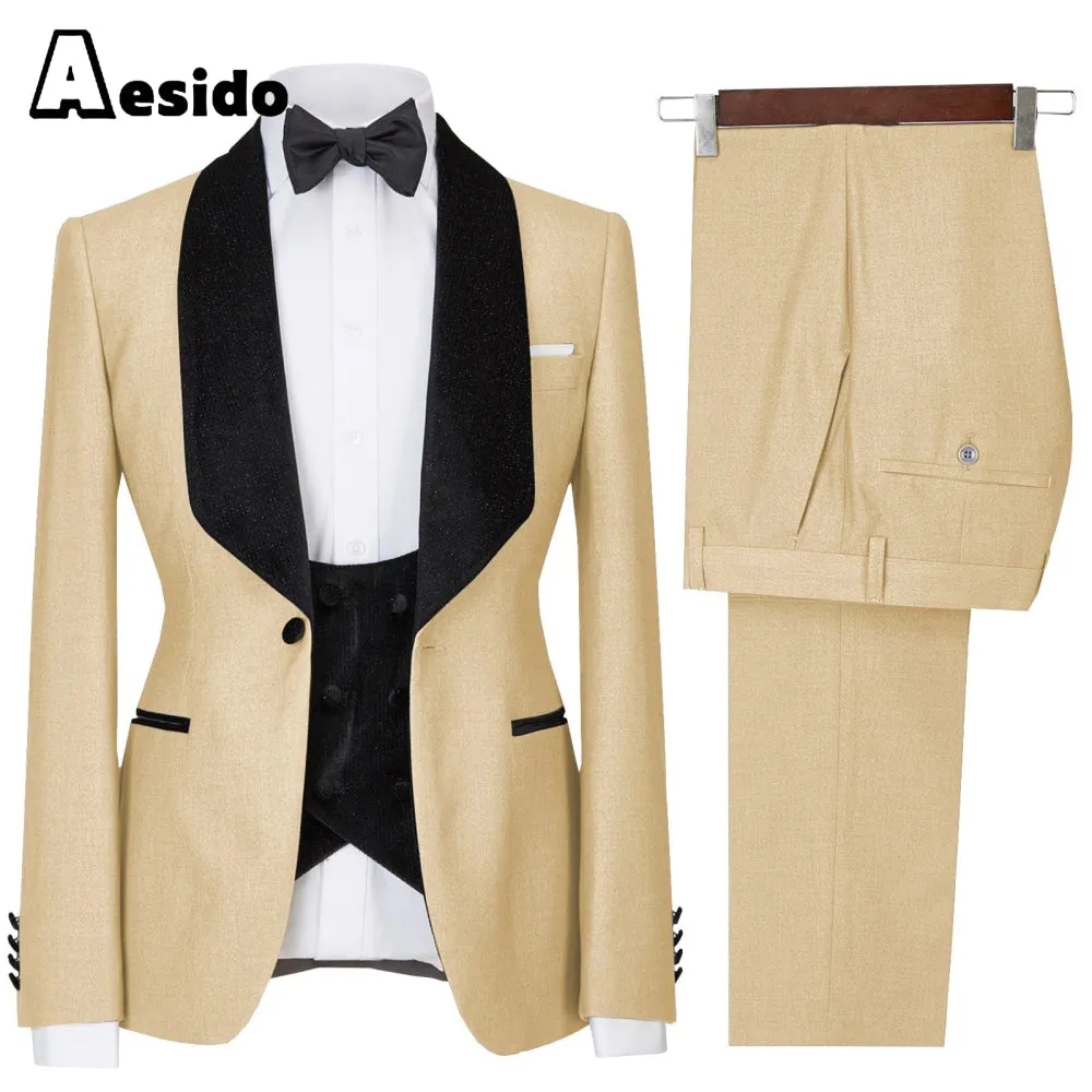 3 Pieces Mens Flat Suit Dress (Blazer Vest Pants)