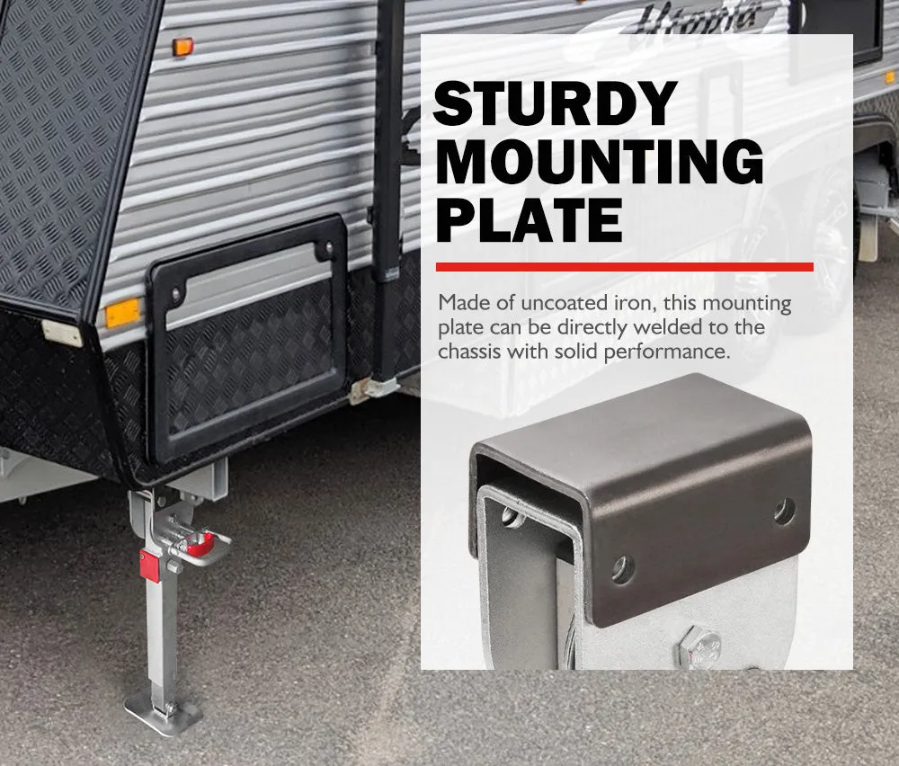 4x 470mm Drop Down Corner Legs Steadies & Handle Steel Foot Caravan Trailer