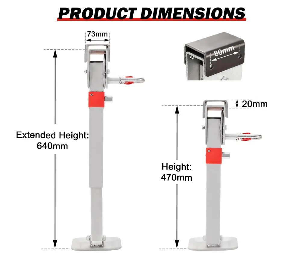 4x 470mm Drop Down Corner Legs Steadies & Handle Steel Foot Caravan Trailer