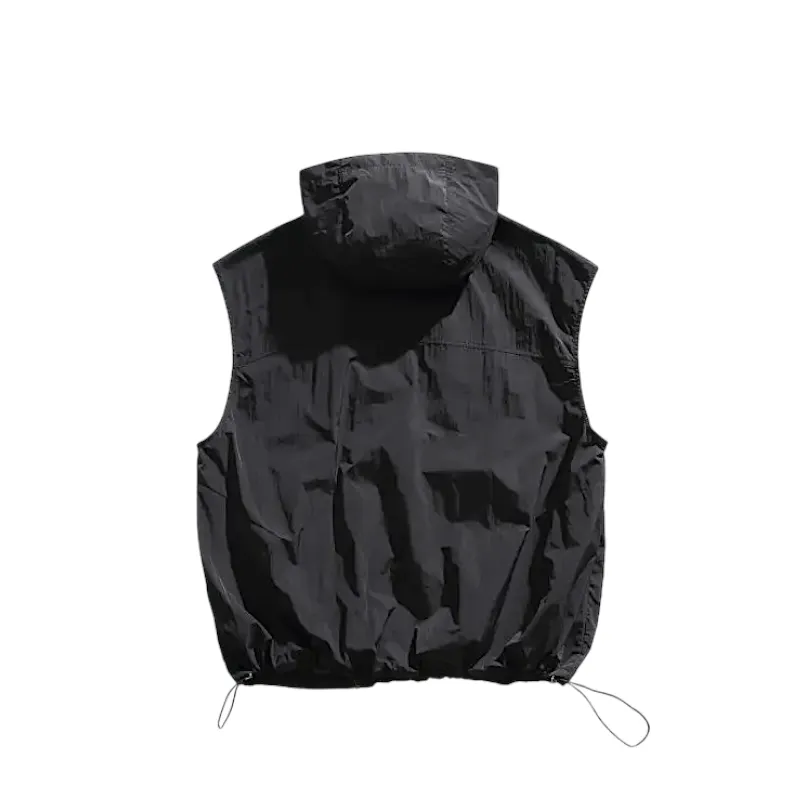 Asymmetrical zip hooded technical vest