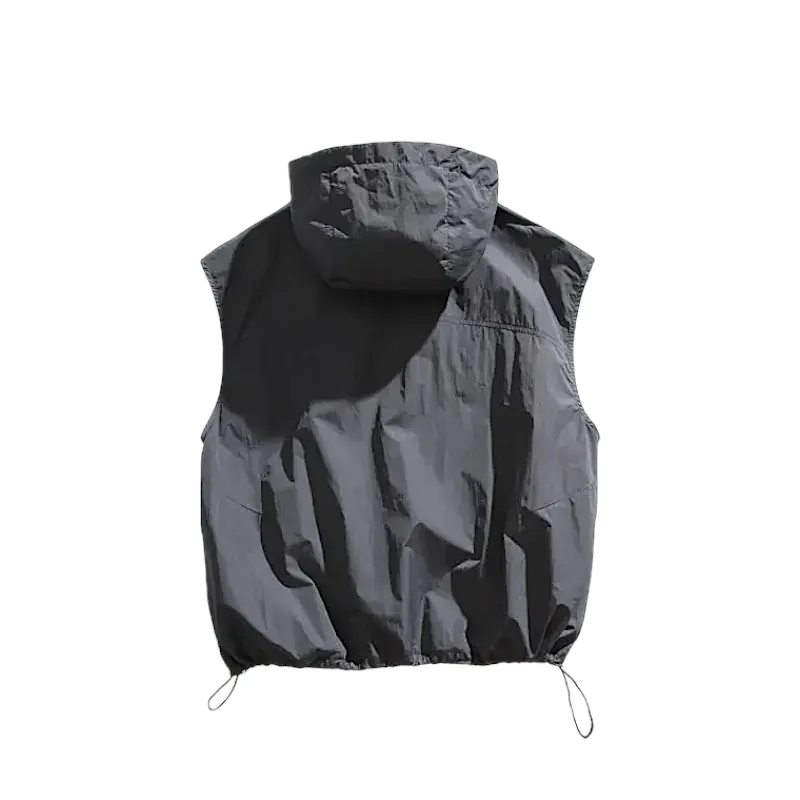 Asymmetrical zip hooded technical vest