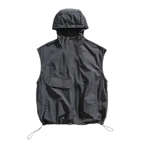 Asymmetrical zip hooded technical vest