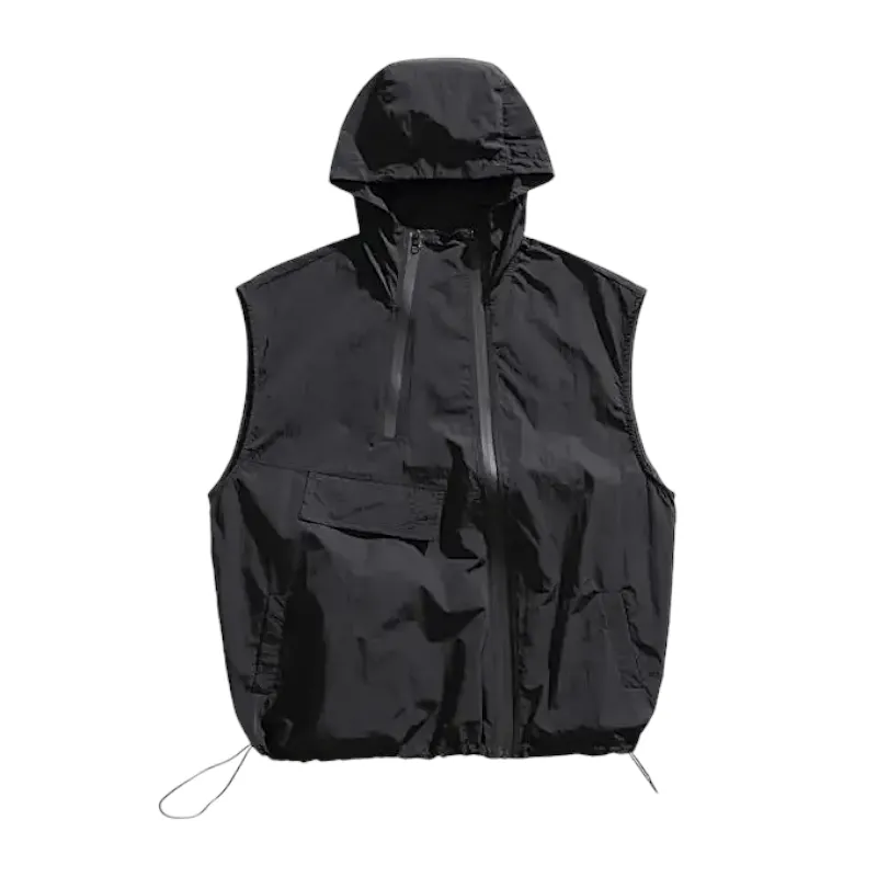 Asymmetrical zip hooded technical vest