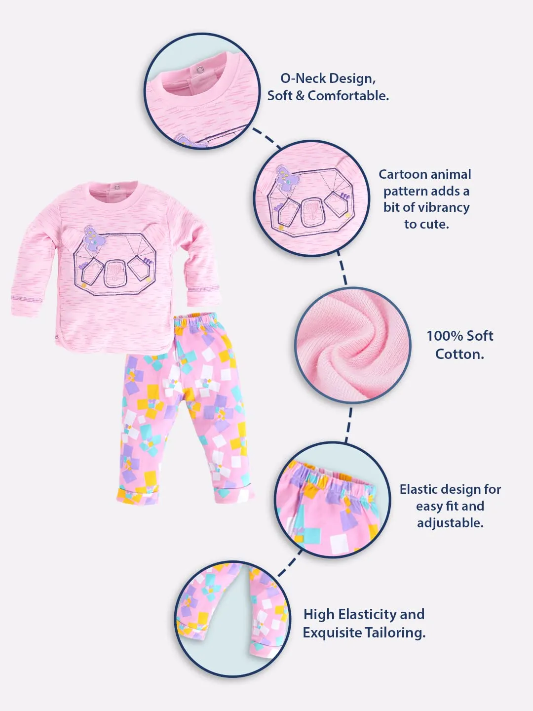 BABY GO Baby-Girl's Cotton Graphic Clothing Pajama Set Pack of 1 (GOBS20-2174-3/6M-PINK_PINK2_3-6 Months)