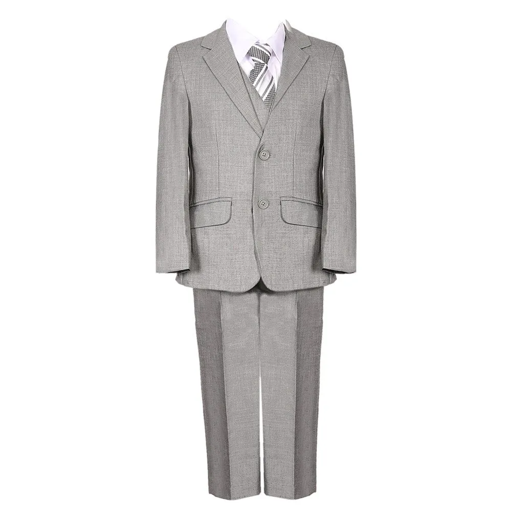 Big Boys Gray Fancy 5 Piece Vest Jacket Pants Special Occasion Suit 8-20