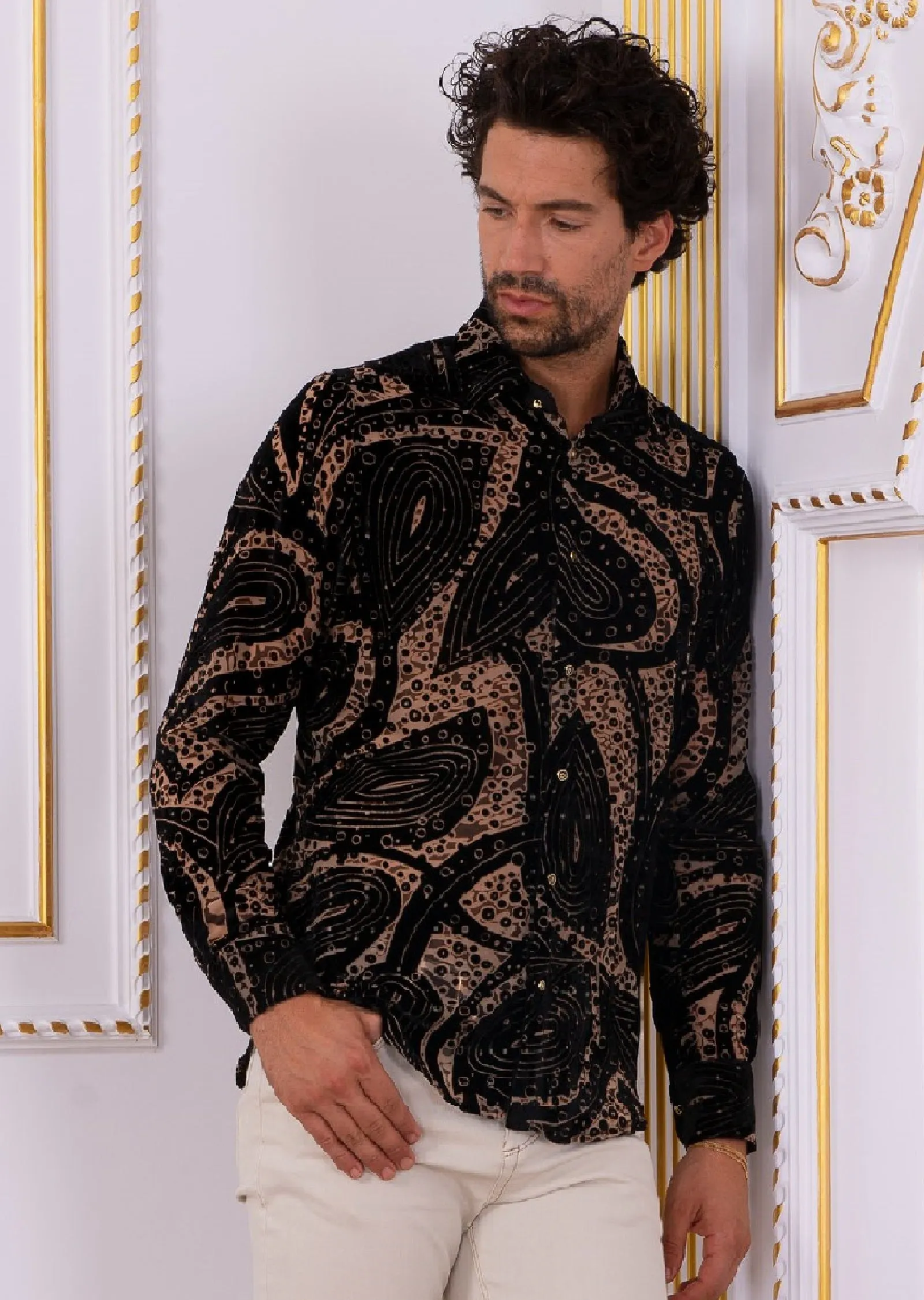 Black Paisley Burnout Velvet Shirt