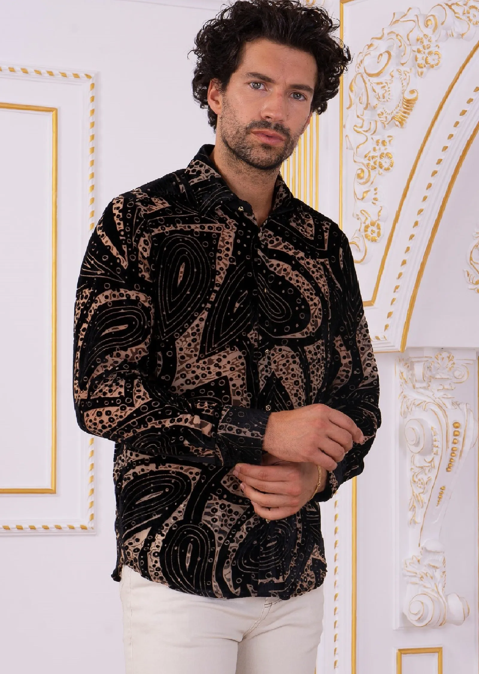 Black Paisley Burnout Velvet Shirt