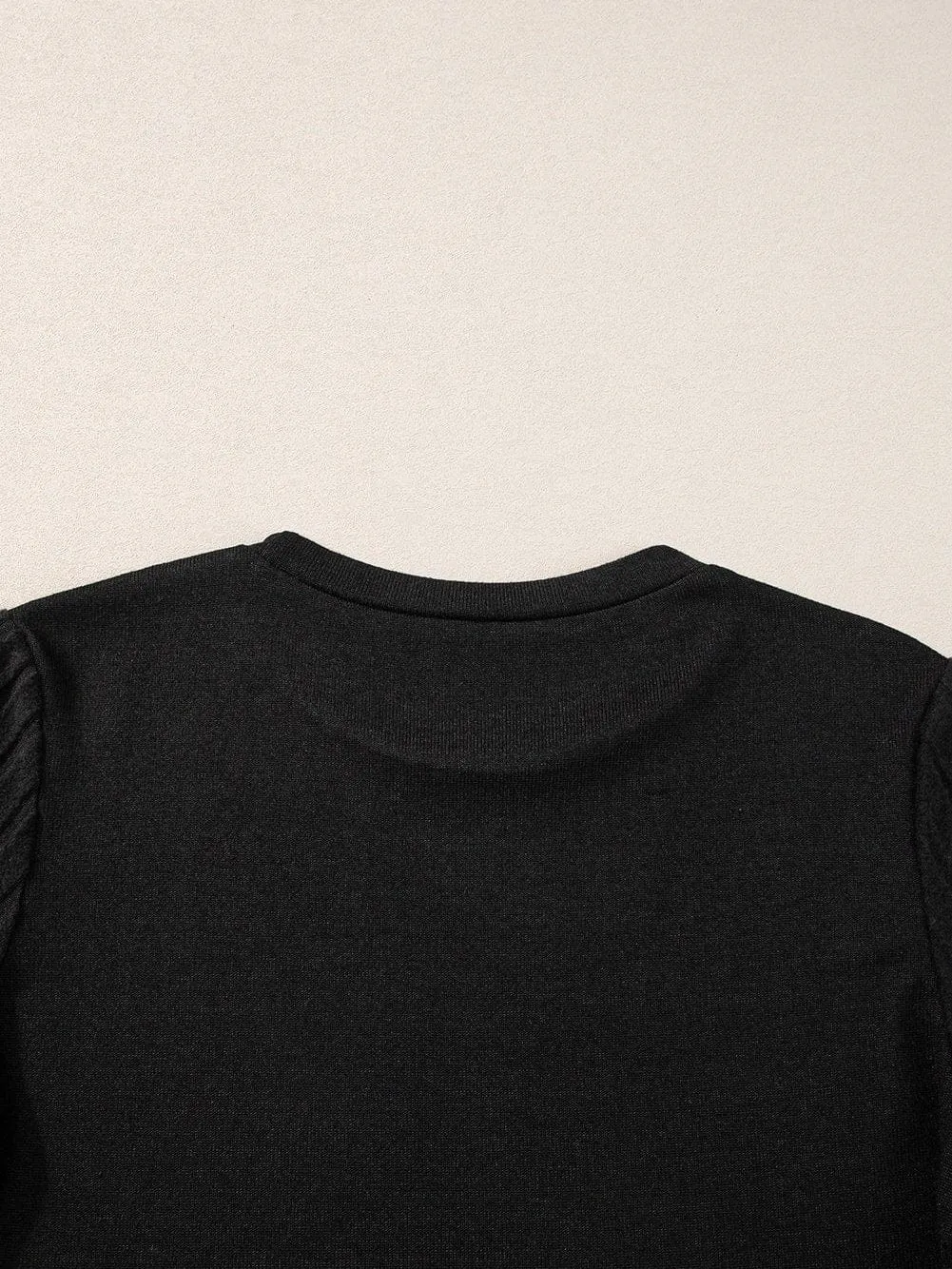 Black Ribbed Sleeve Patchwork Round Neck T-shirt