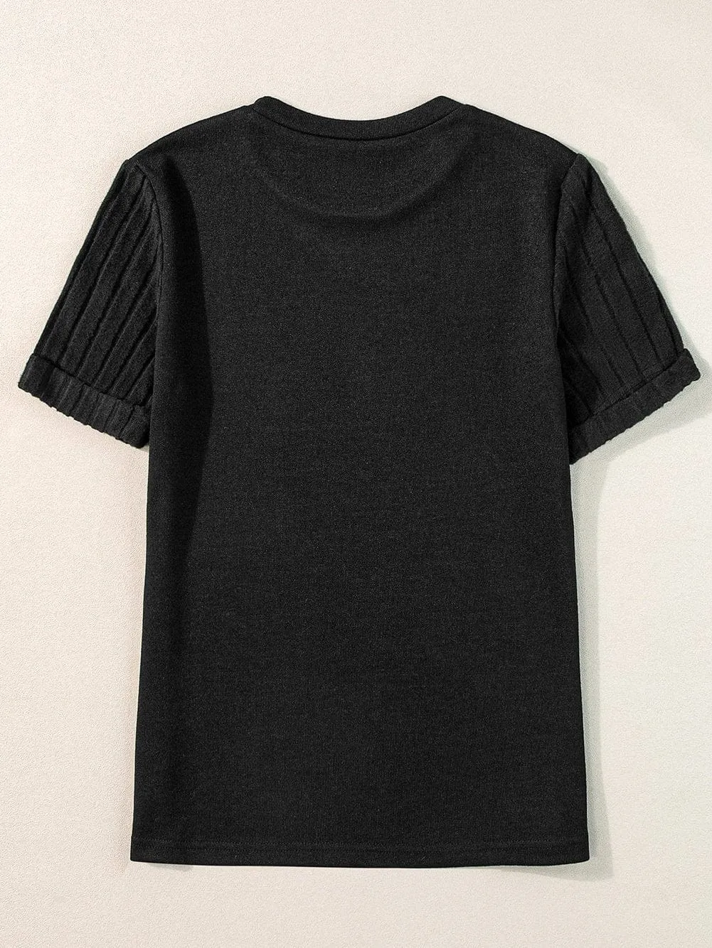 Black Ribbed Sleeve Patchwork Round Neck T-shirt