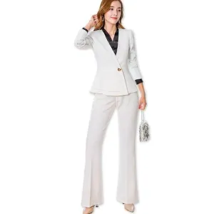 Business Formal Pant Suit V-Neck Jacket and Bell-bottom Trousers Suit