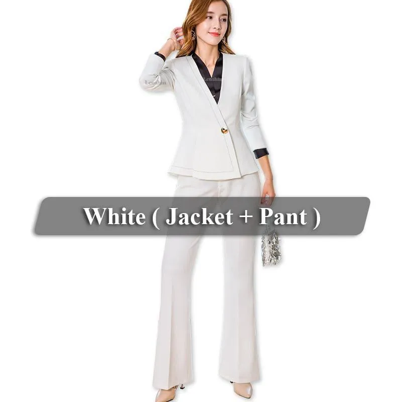 Business Formal Pant Suit V-Neck Jacket and Bell-bottom Trousers Suit