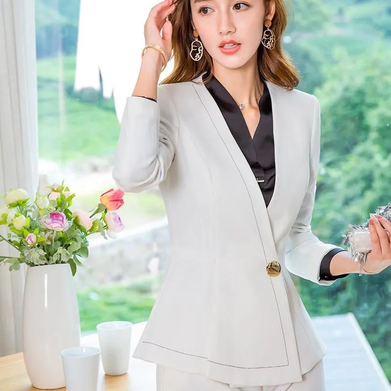 Business Formal Pant Suit V-Neck Jacket and Bell-bottom Trousers Suit