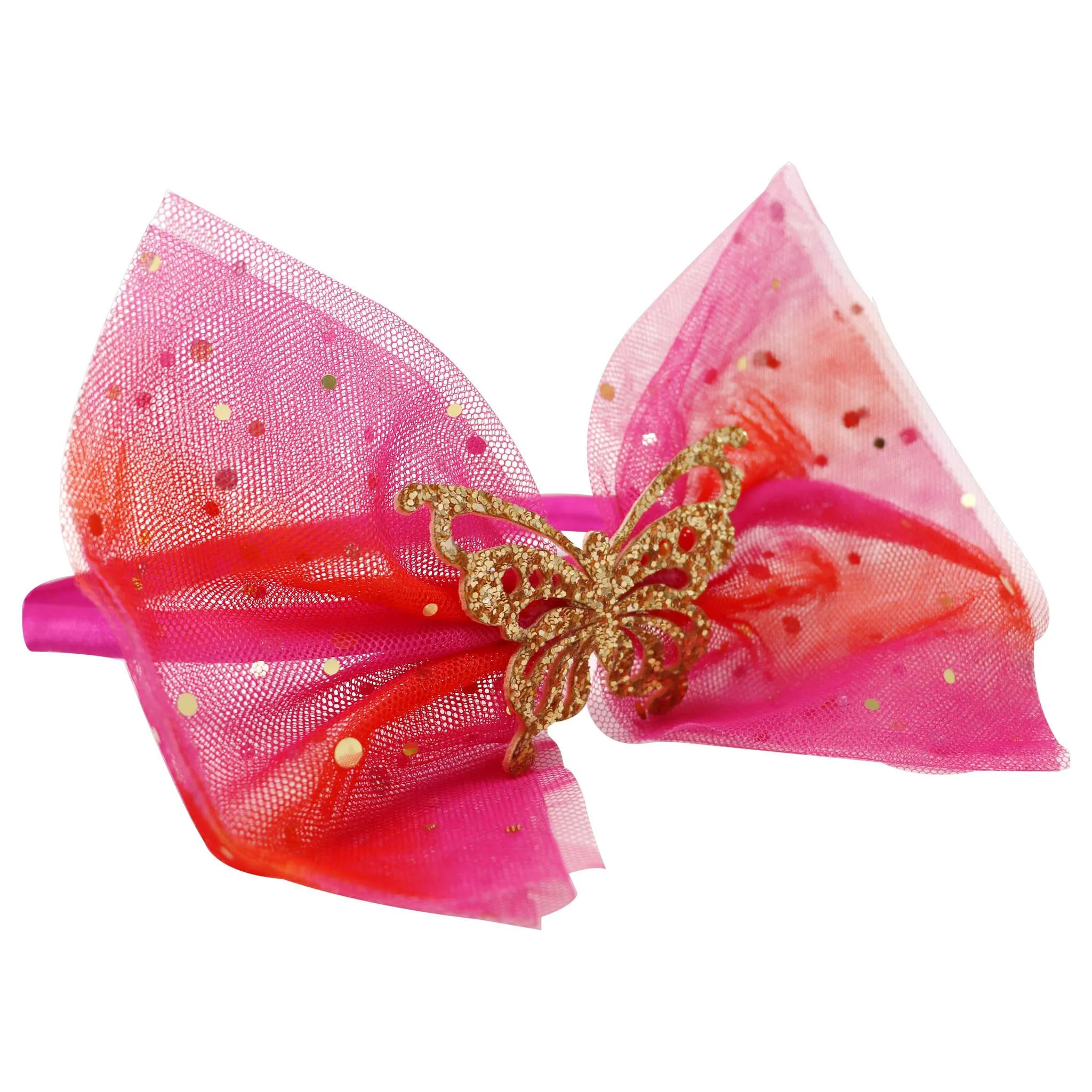 Butterfly Glitter Hot Pink & Gold 
Bow Headband