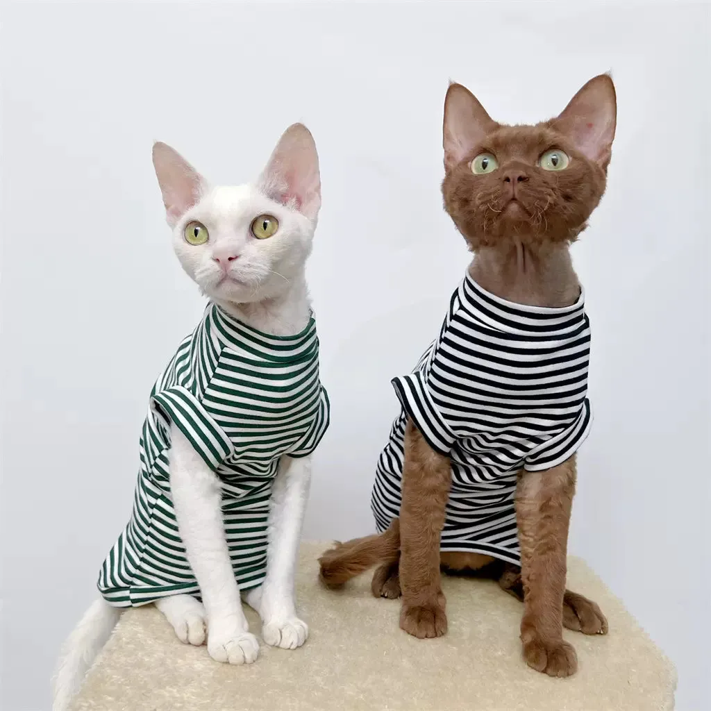 Classic Stripe Sleeveless Sphynx Cat Tee Shirt