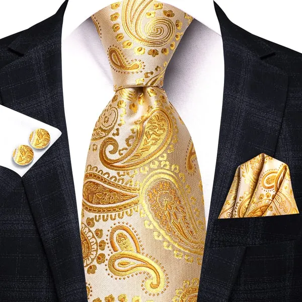 Classy Men Golden Paisley Silk Tie