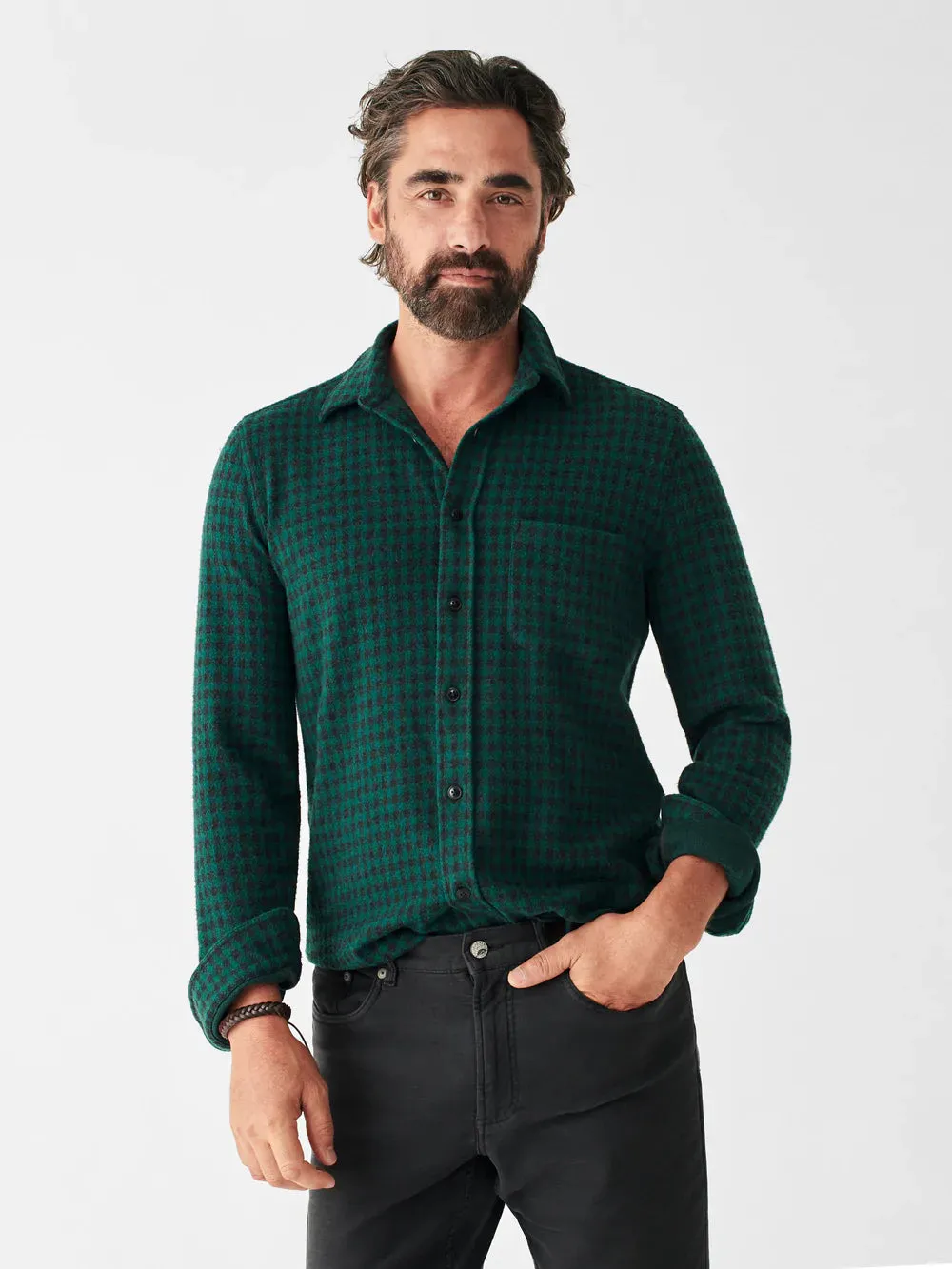 Faherty Legend Sweater Shirt in Forest Charcoal