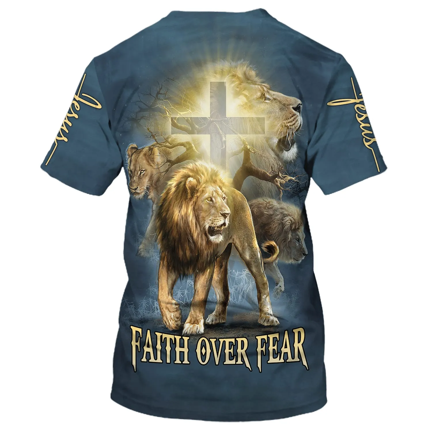 Faith Over Fear Lion Cross 3D All Over Printed Shirt for Men and Women