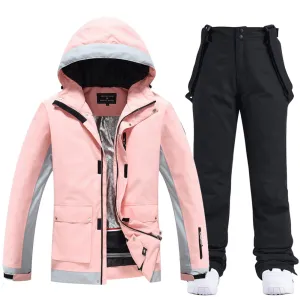 Female Windproof Pink Ski Suits Downhill Athletic Jacket & Bibs