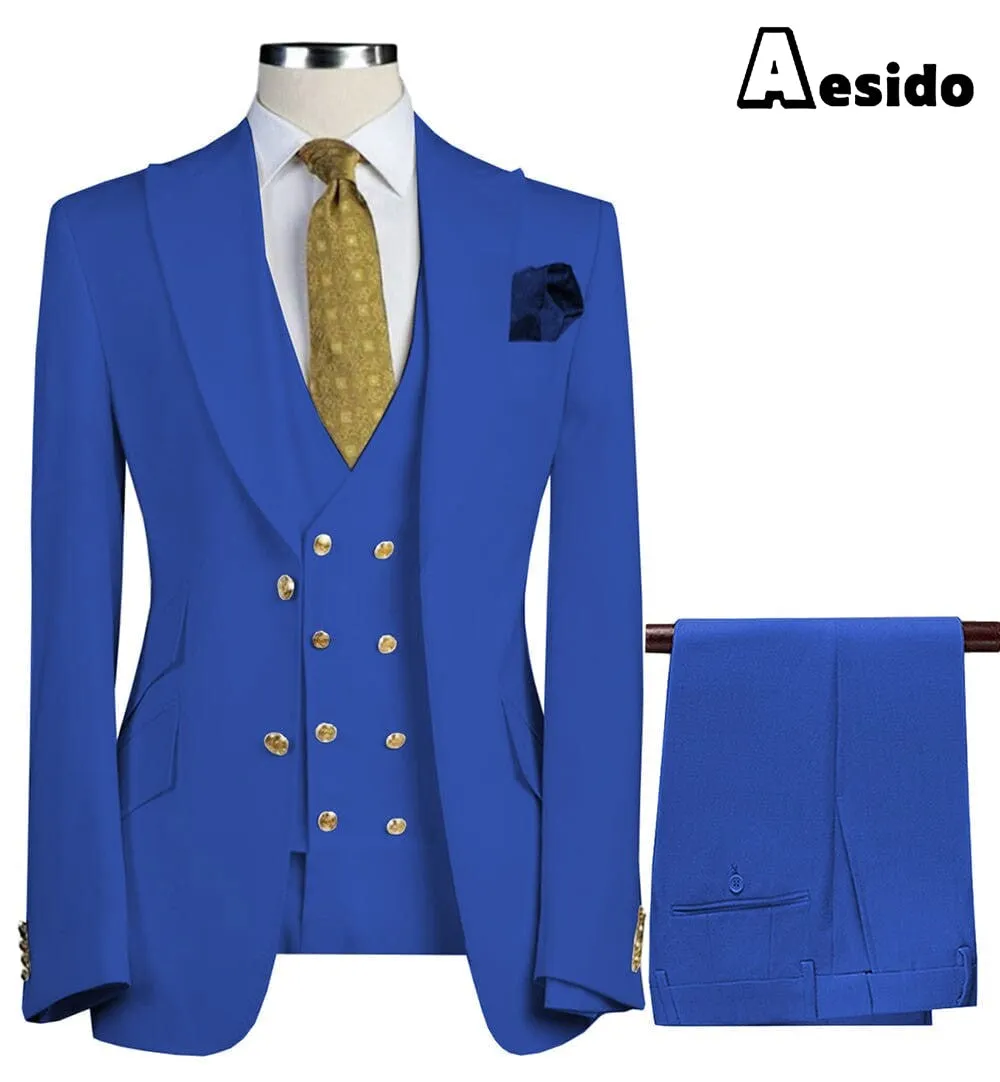 Formal Peak Lapel 3 Pieces Mens Suit For Wedding Tuxedos (Blazer vest Pants)