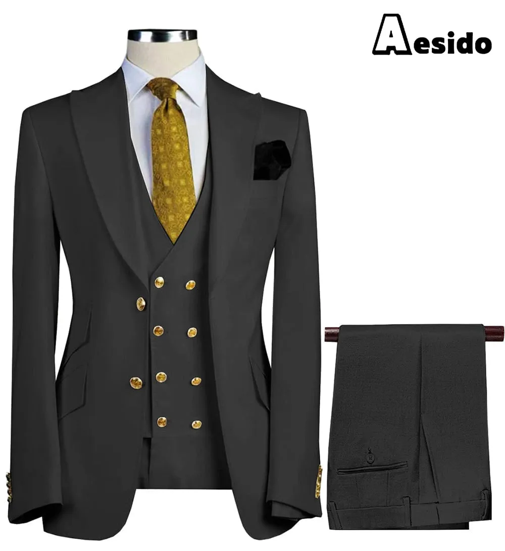 Formal Peak Lapel 3 Pieces Mens Suit For Wedding Tuxedos (Blazer vest Pants)