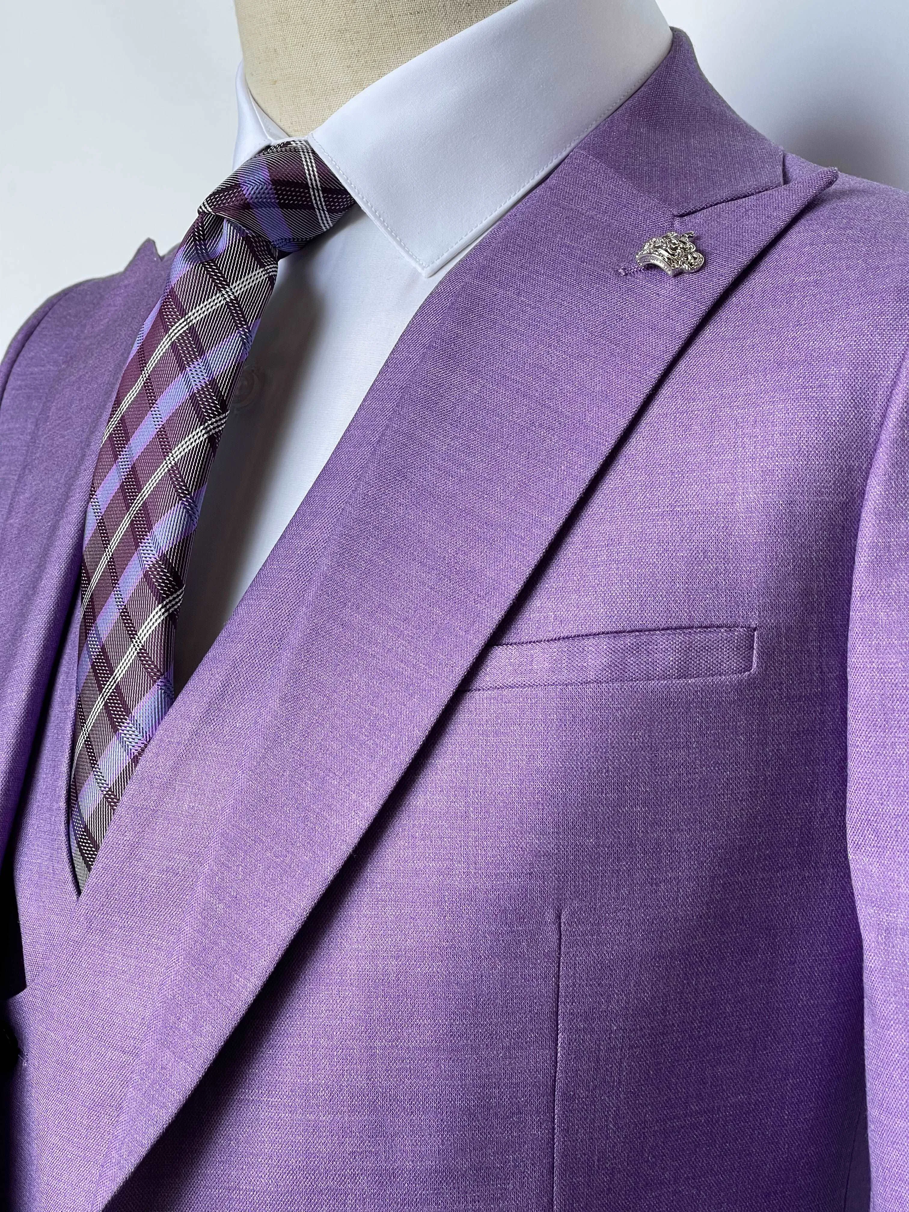 Giovanni Testi 1 Button Peak Lapel 3 piece Lavender Slim Fit Suit GT1PA V-1501 LAVENDER