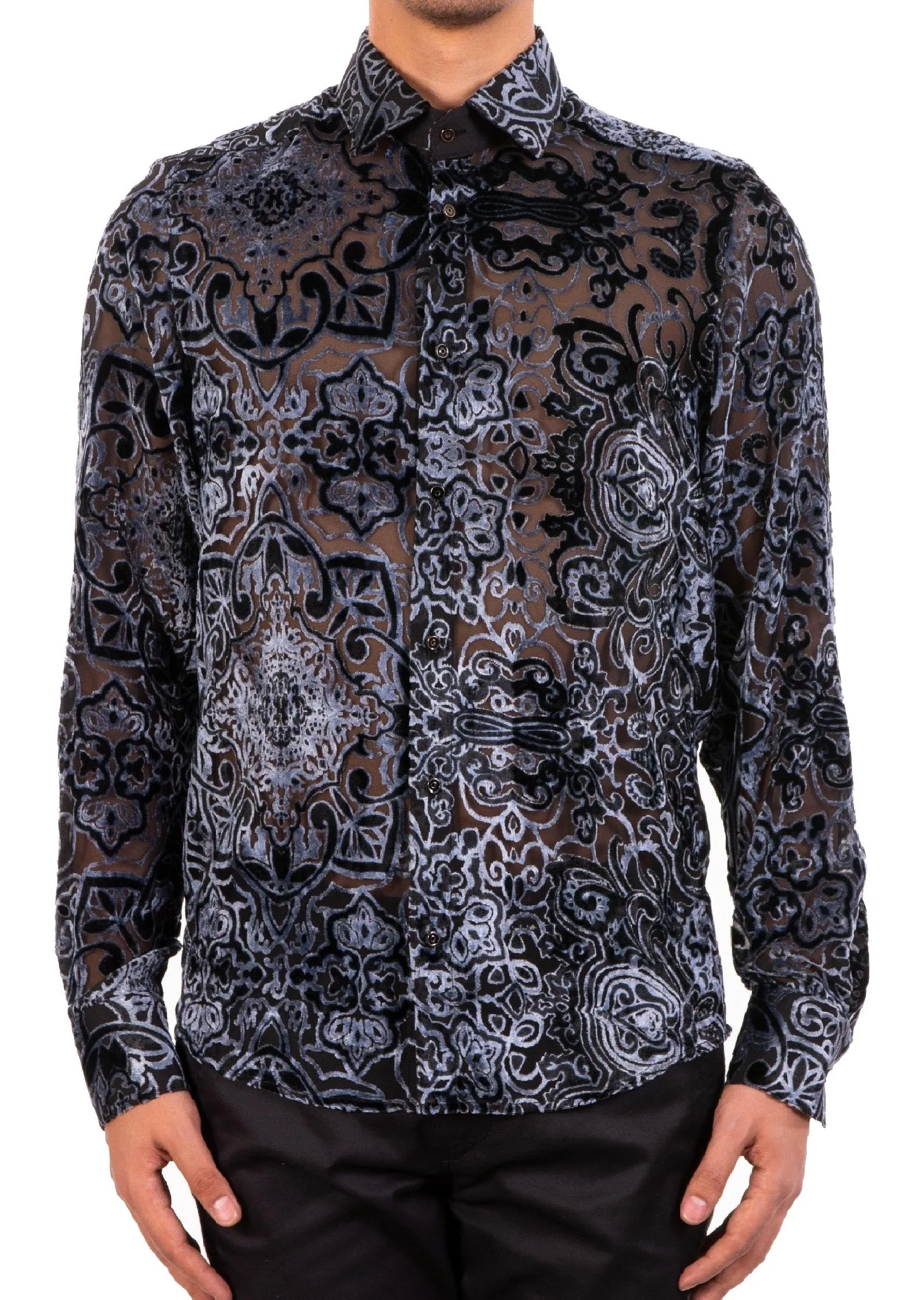 Gray Baroque Burnout Velvet Shirt