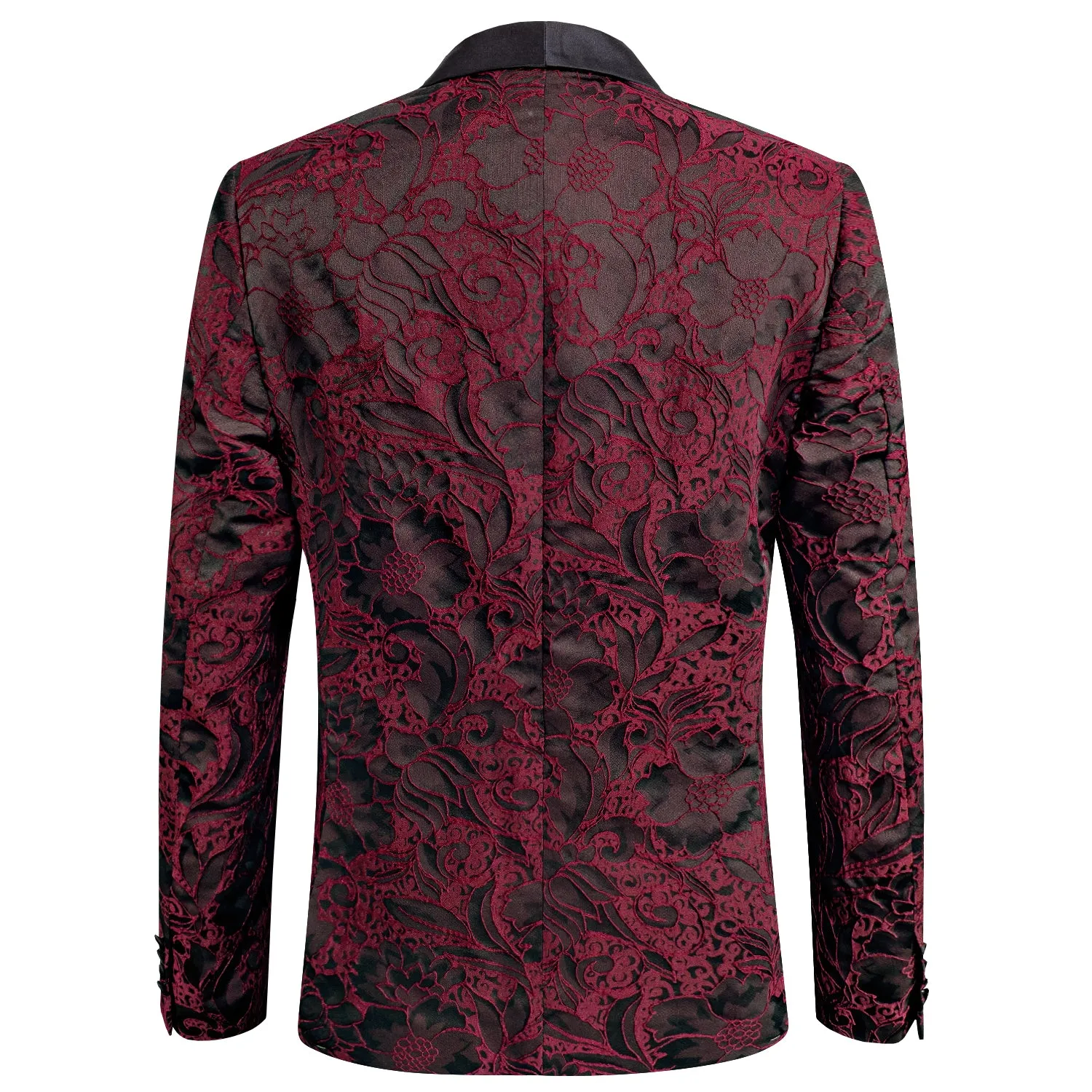 Hi-Tie Black Shawl Lapel Luxury Brown Red Floral Men's Dinner Suit Set