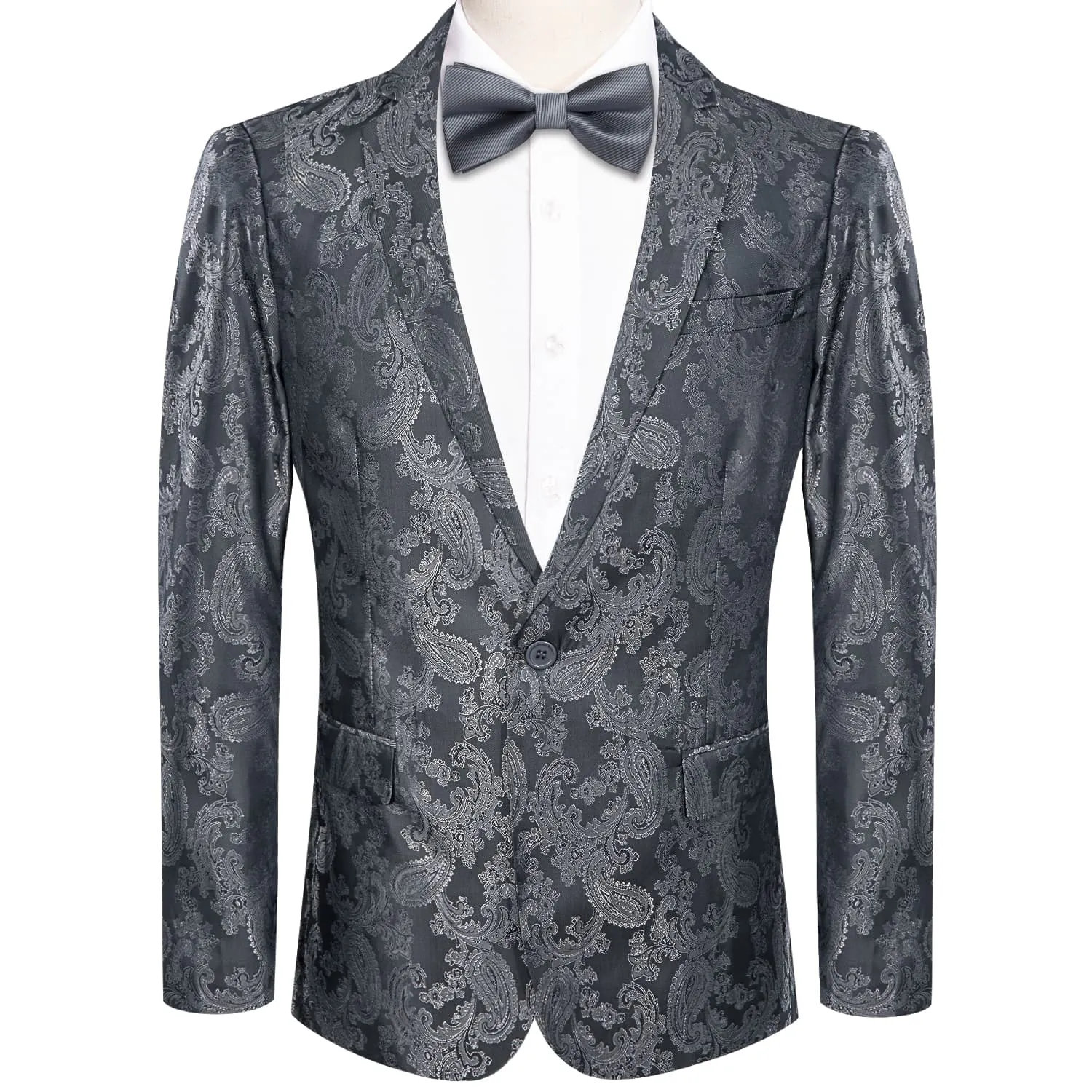 Hi-Tie Notched Lapel Blazer Dark Gray Men's Wedding Paisley Top