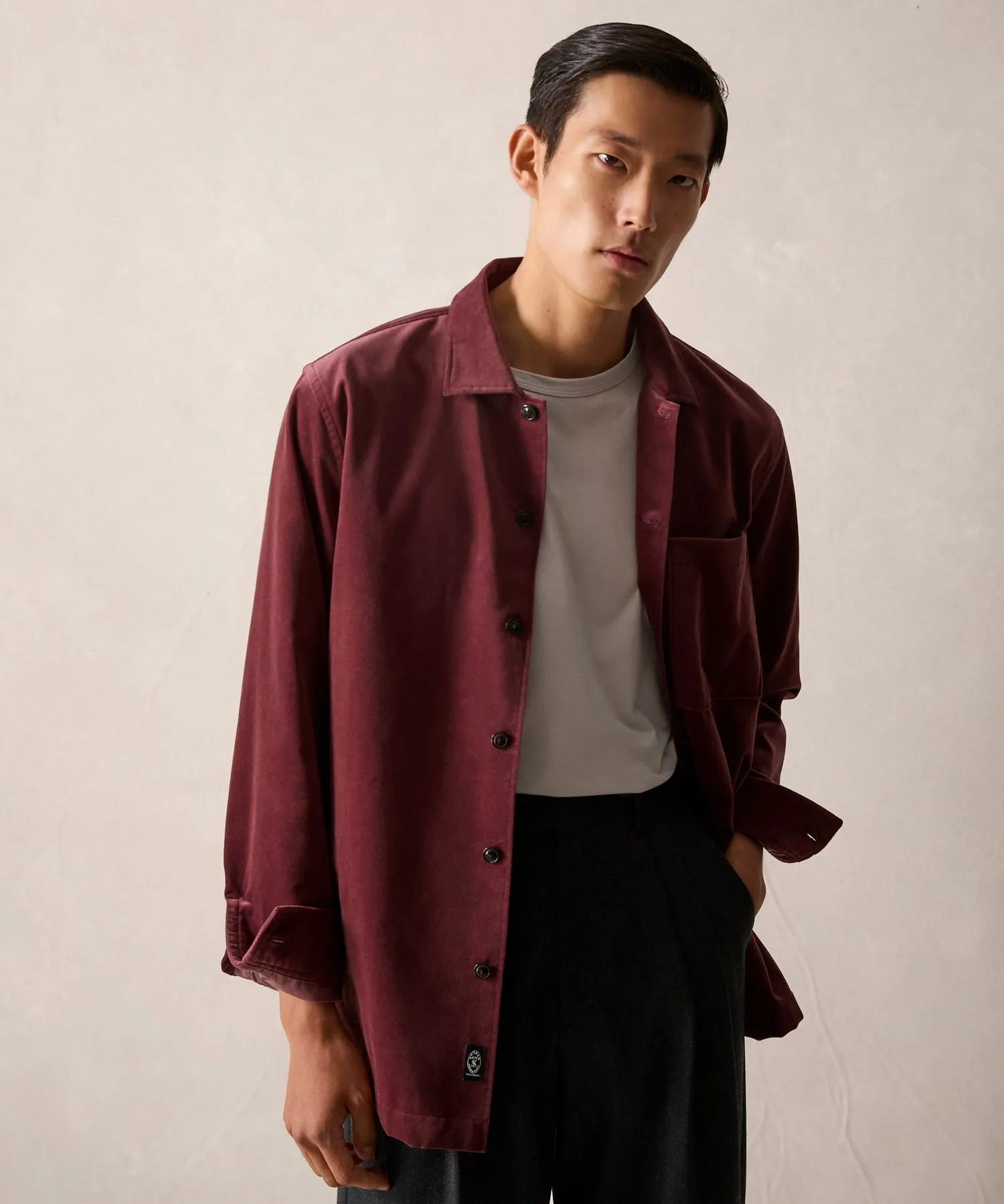 Italian Velvet Overshirt in Mauve