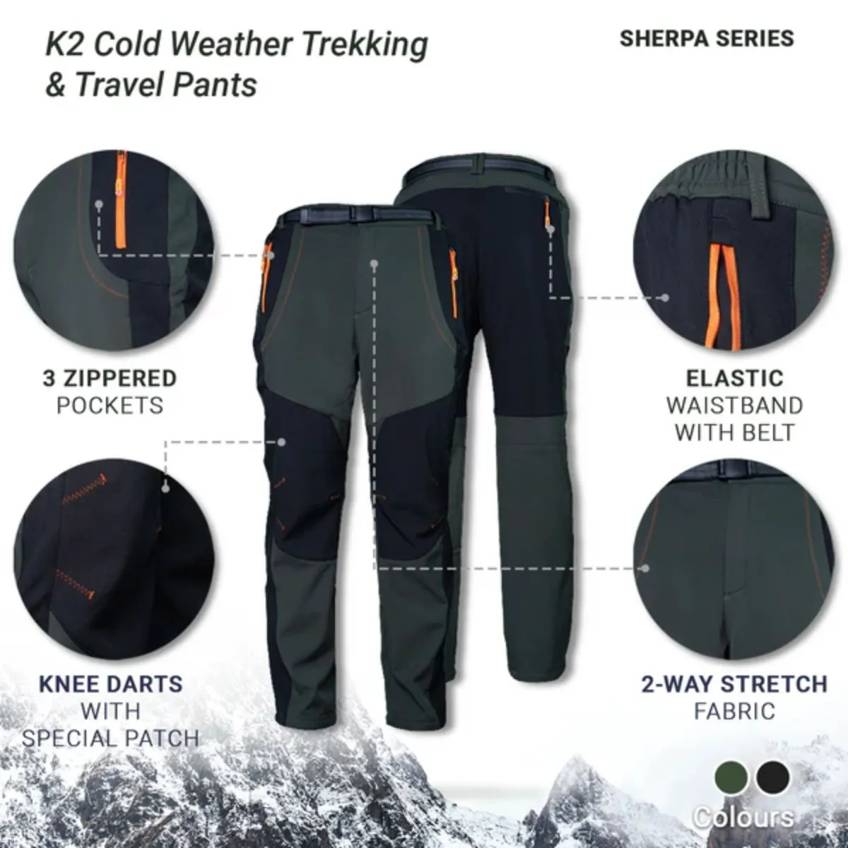 K2 Cold Weather Trekking & Travel Pants- Sherpa Series - Black