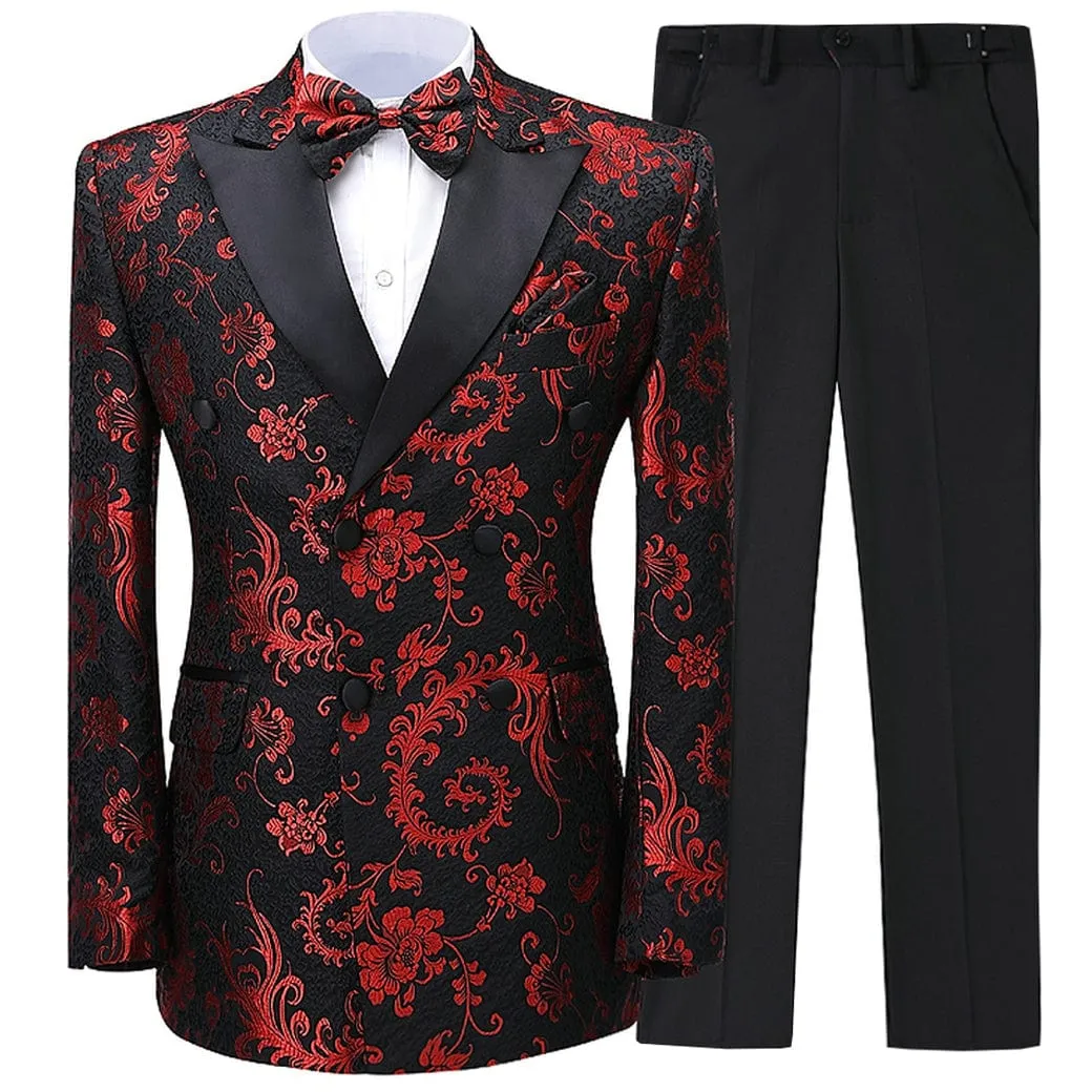 Men's Suit Double Breasted Patterned Peak lapel 2 Piece Business Tuxedos (Blazer Pants)