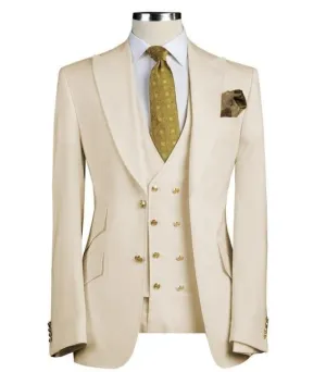 Men's Suit, Three Piece Suit, Slim Fit Wedding Suit, Beige