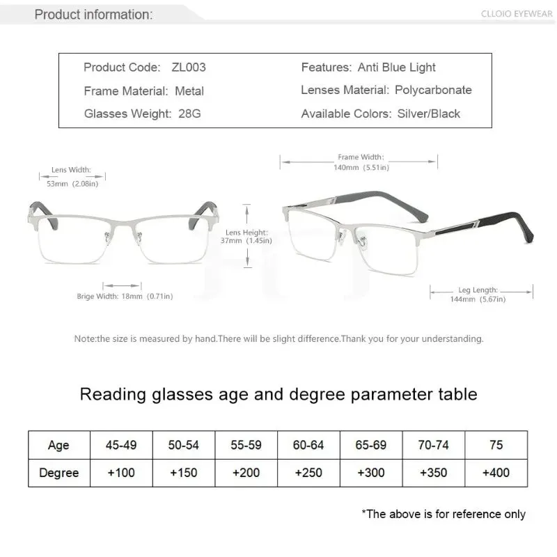 Metal Frame Anti Blue Light Reading Glasses