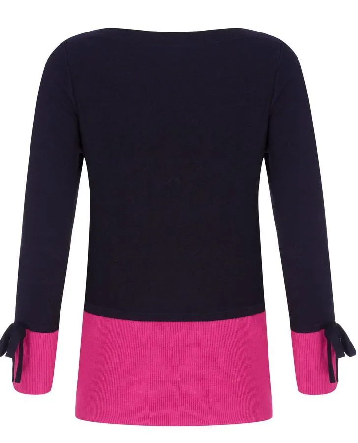 Navy and Fuschia Colour Block Sweater