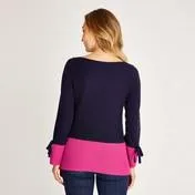 Navy and Fuschia Colour Block Sweater