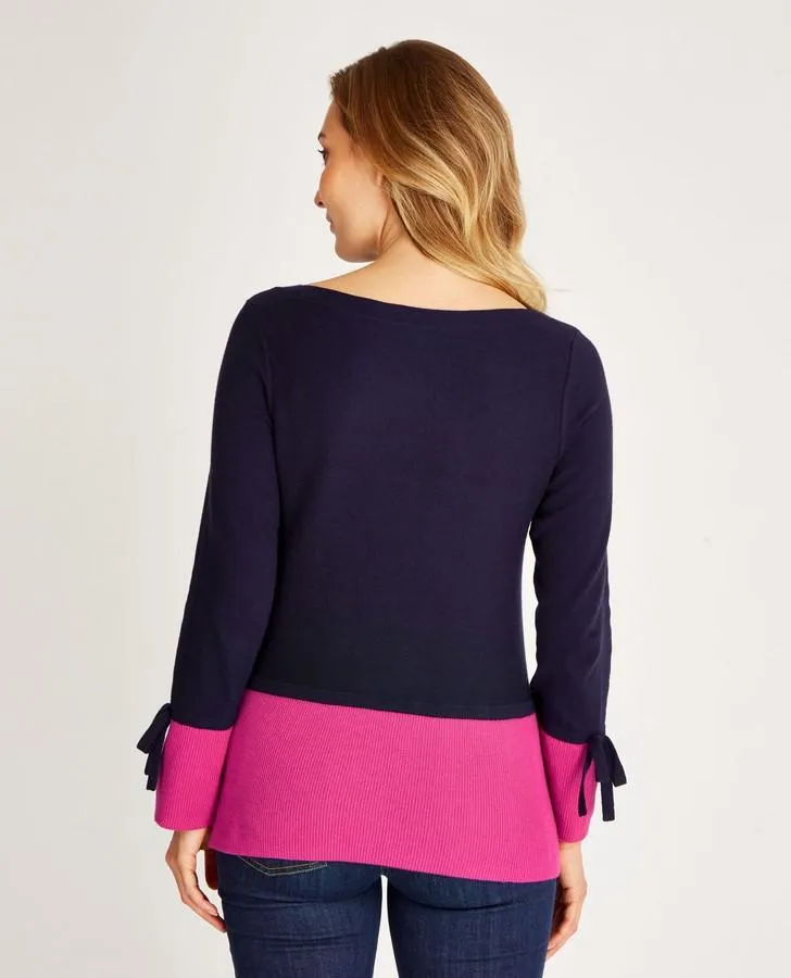 Navy and Fuschia Colour Block Sweater