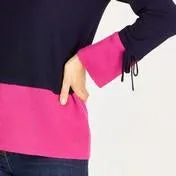 Navy and Fuschia Colour Block Sweater