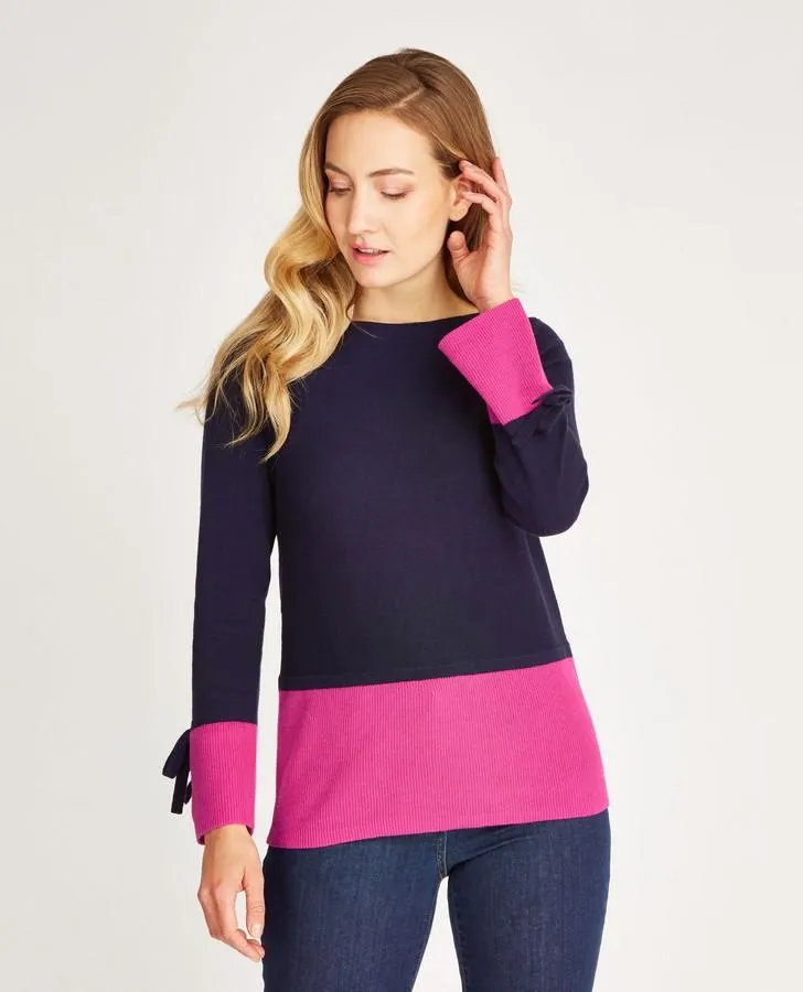 Navy and Fuschia Colour Block Sweater