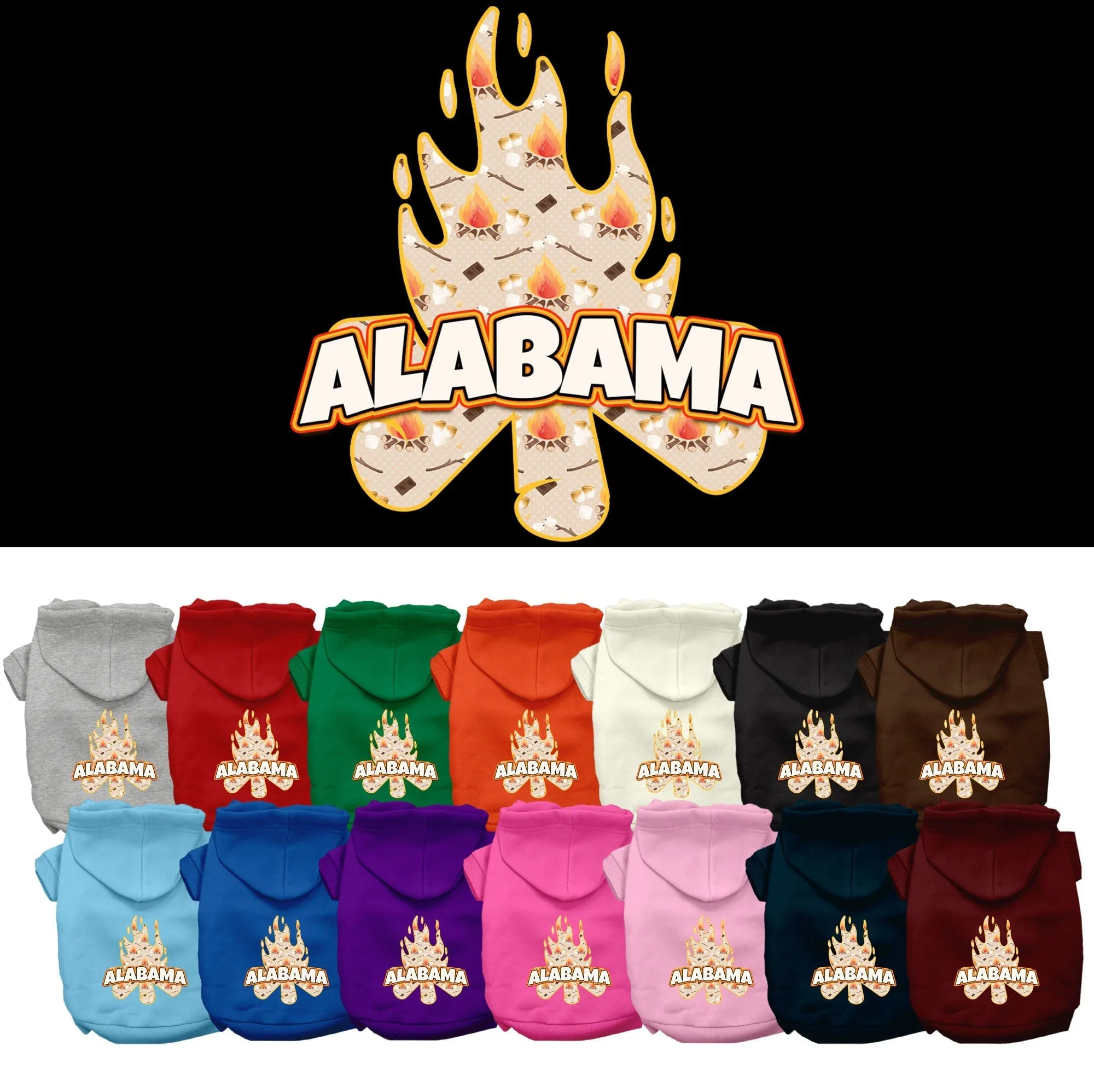 Pet Dog & Cat Screen Printed Hoodie for Medium to Large Pets (Sizes 2XL-6XL), "Alabama Around The Campfire"