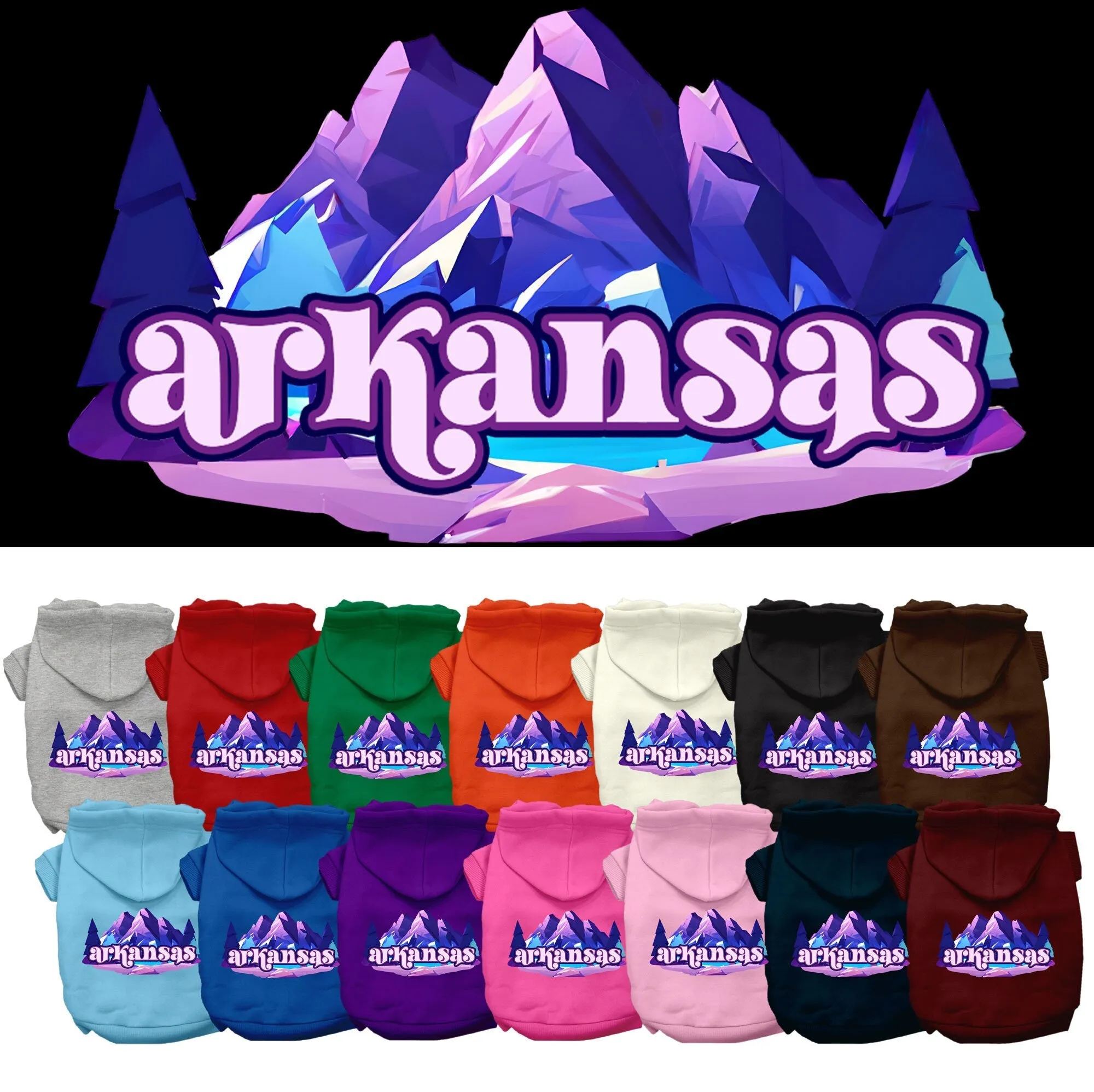 Pet Dog & Cat Screen Printed Hoodie for Medium to Large Pets (Sizes 2XL-6XL), "Arkansas Alpine Pawscape"