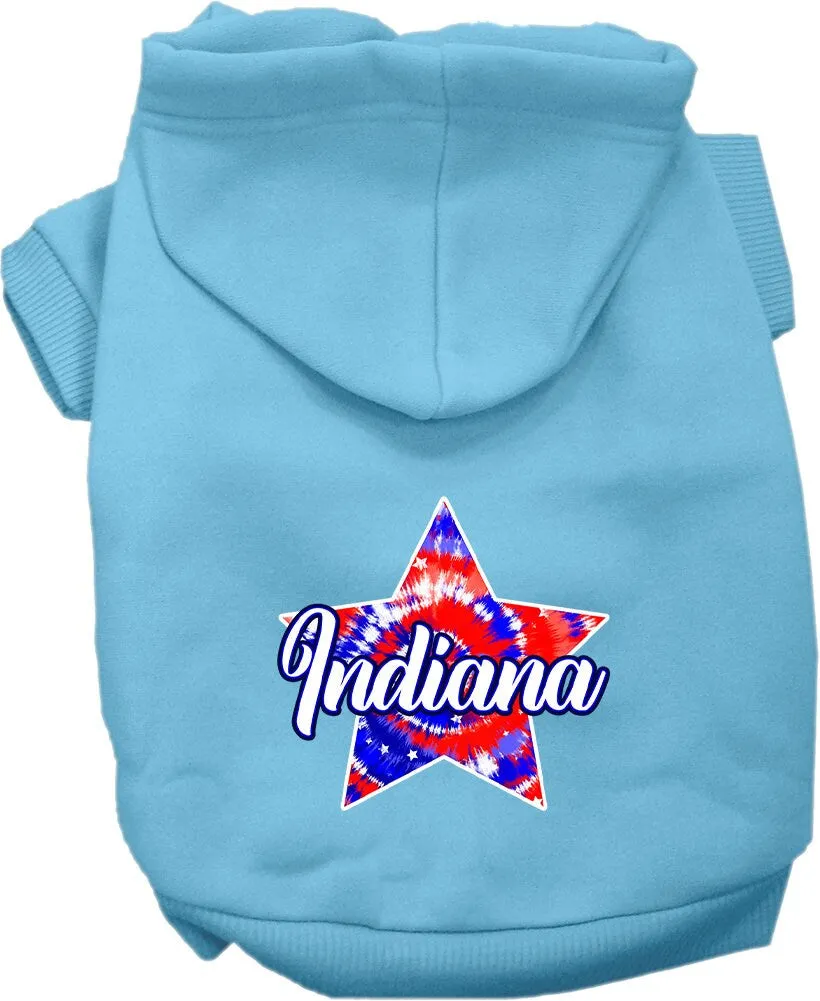 Pet Dog & Cat Screen Printed Hoodie for Medium to Large Pets (Sizes 2XL-6XL), "Indiana Patriotic Tie Dye"