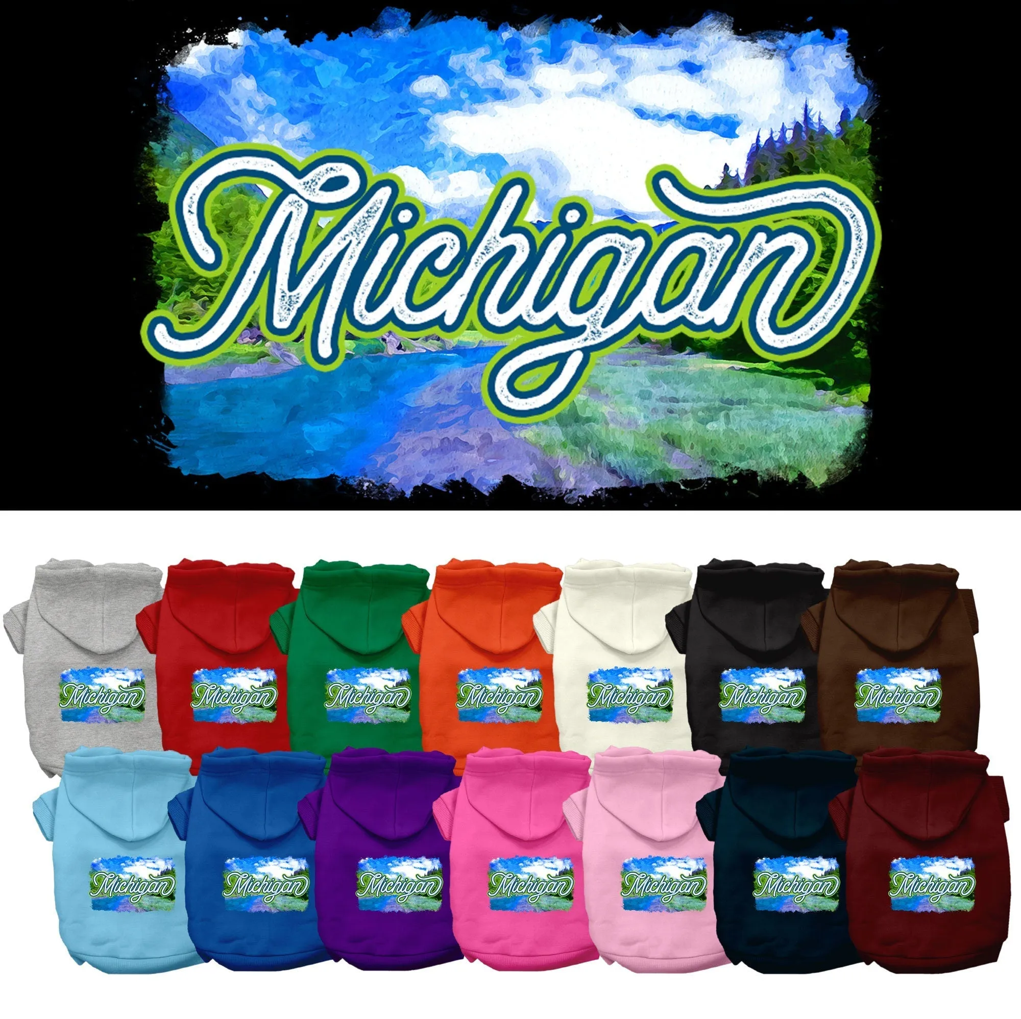 Pet Dog & Cat Screen Printed Hoodie for Medium to Large Pets (Sizes 2XL-6XL), "Michigan Summer"