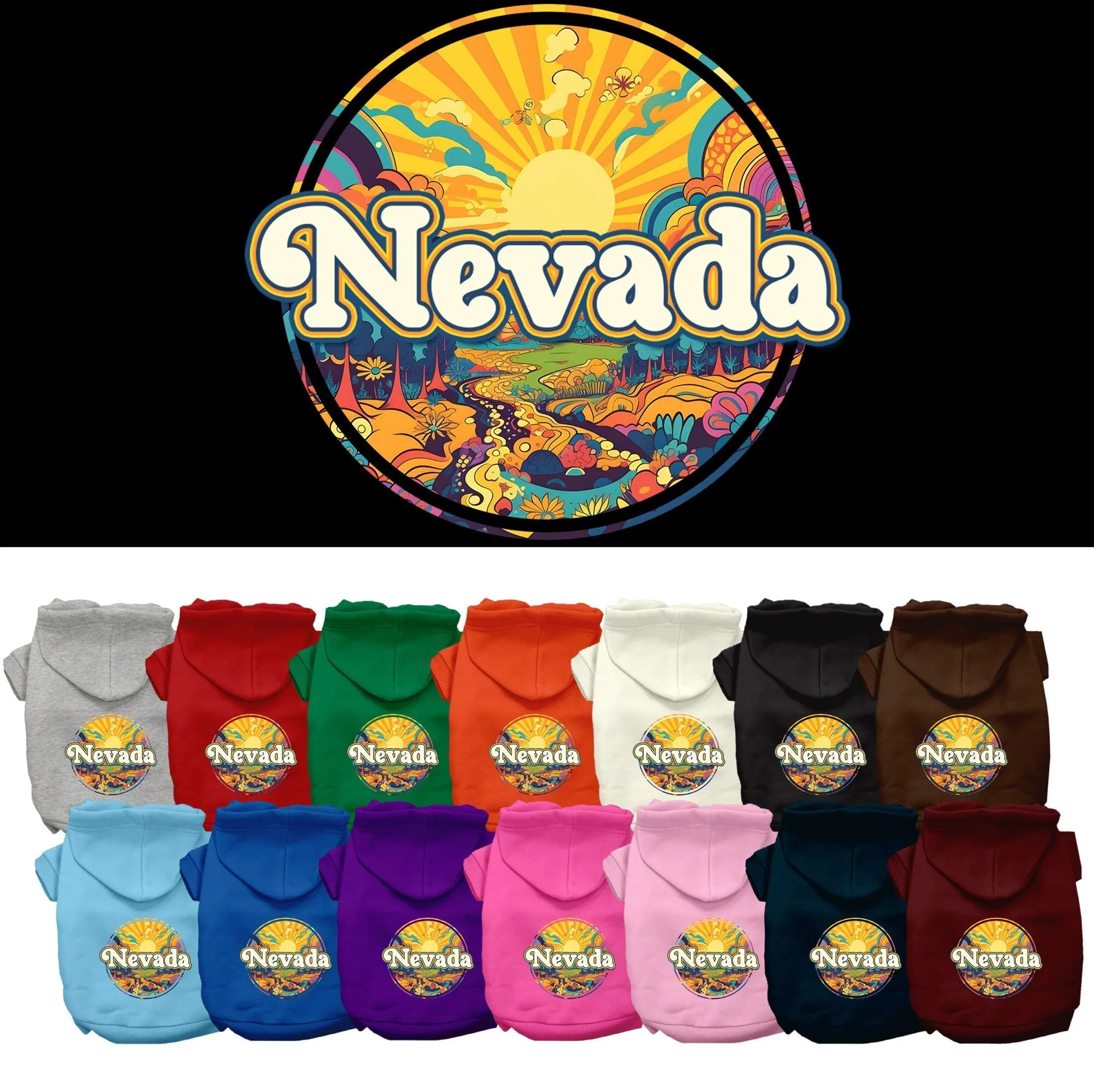 Pet Dog & Cat Screen Printed Hoodie for Medium to Large Pets (Sizes 2XL-6XL), "Nevada Trippy Peaks"