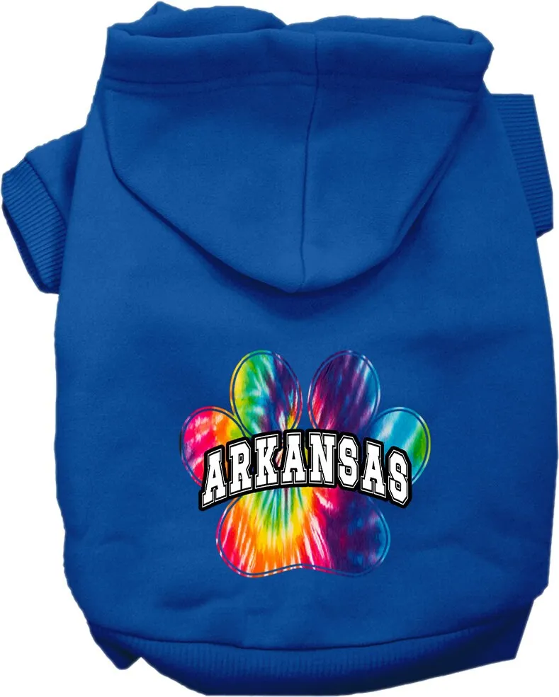 Pet Dog & Cat Screen Printed Hoodie for Small to Medium Pets (Sizes XS-XL), "Arkansas Bright Tie Dye"