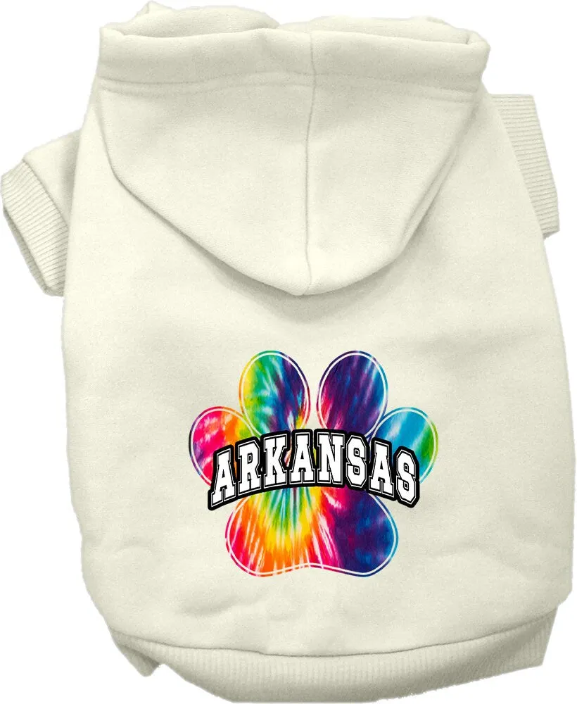 Pet Dog & Cat Screen Printed Hoodie for Small to Medium Pets (Sizes XS-XL), "Arkansas Bright Tie Dye"