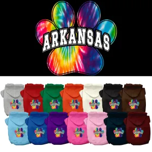 Pet Dog & Cat Screen Printed Hoodie for Small to Medium Pets (Sizes XS-XL), "Arkansas Bright Tie Dye"