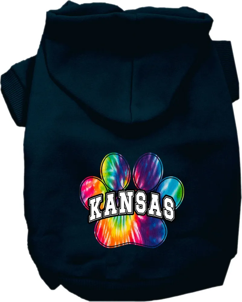 Pet Dog & Cat Screen Printed Hoodie for Small to Medium Pets (Sizes XS-XL), "Kansas Bright Tie Dye"