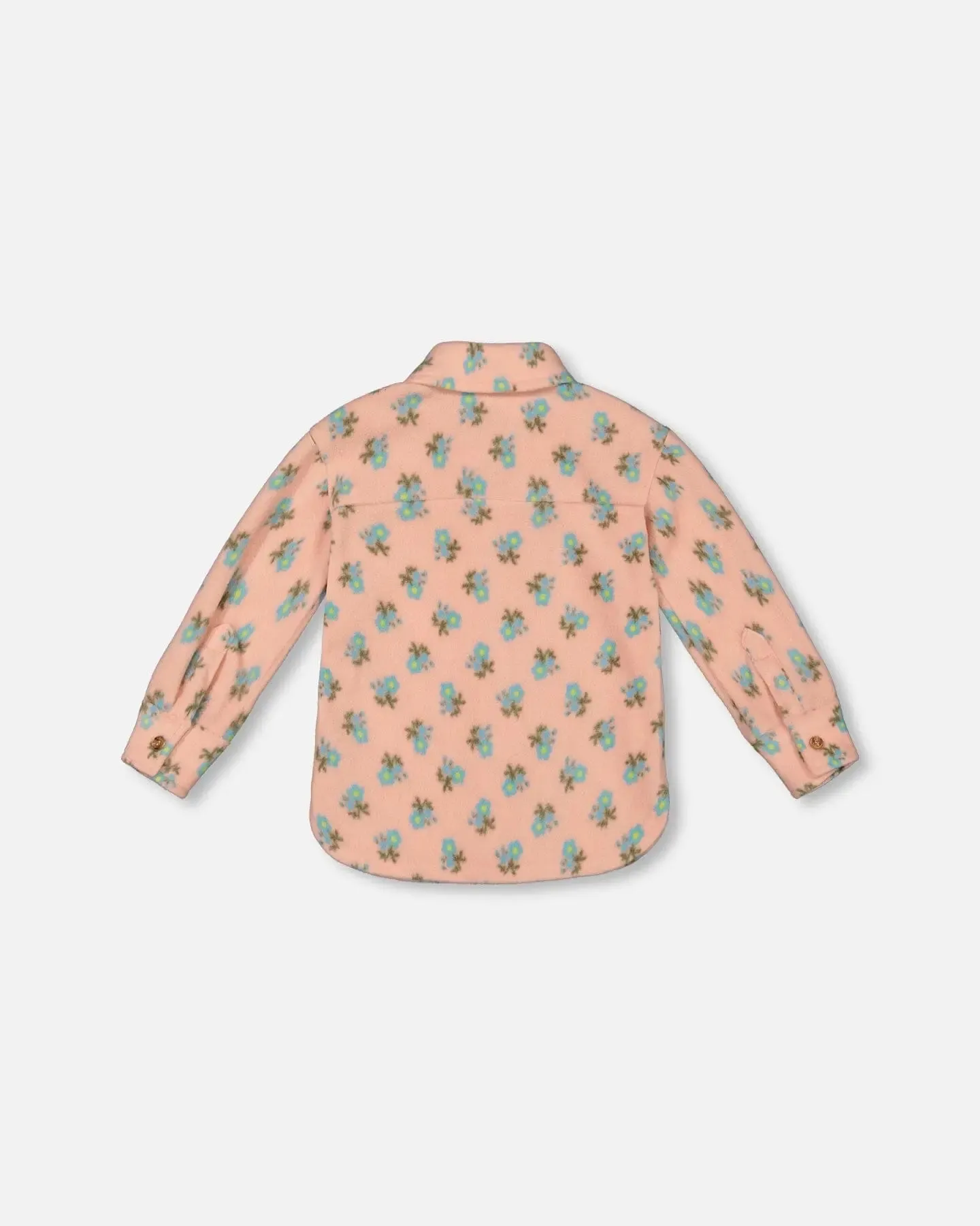 Printed Polar Fleece Shirt Peach With Blue Flowers